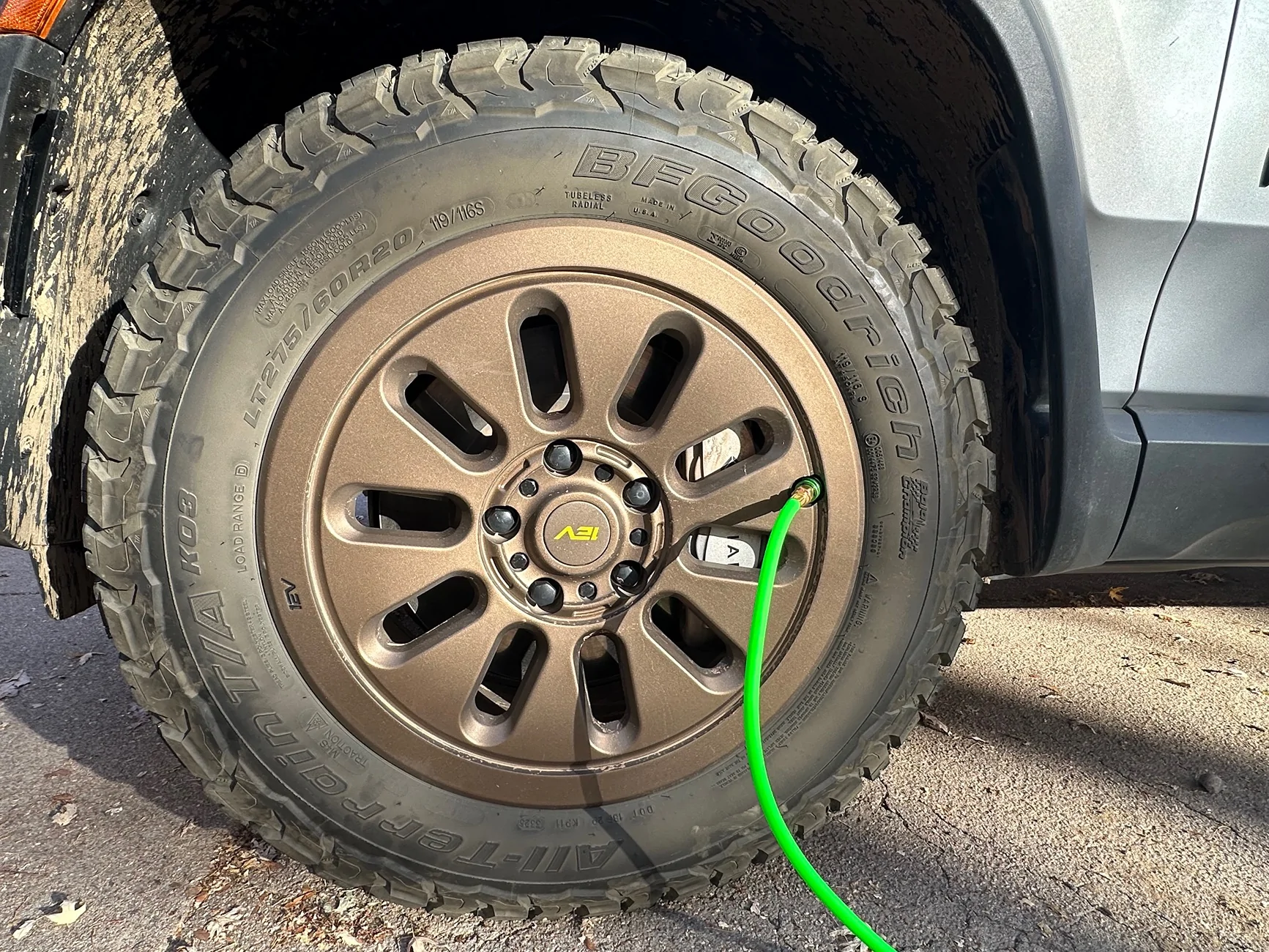 Rivian R1T R1S Eureka! A way to air your tires back up after going off road if you don’t have an on board compressor. IMG_5306
