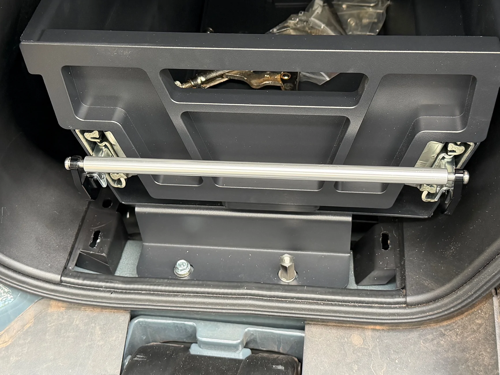 Rivian R1T R1S Boxgods (Rivian Aftermarket Group) Gear Tunnel Slide Out Utility Tray Install & Review IMG_0682