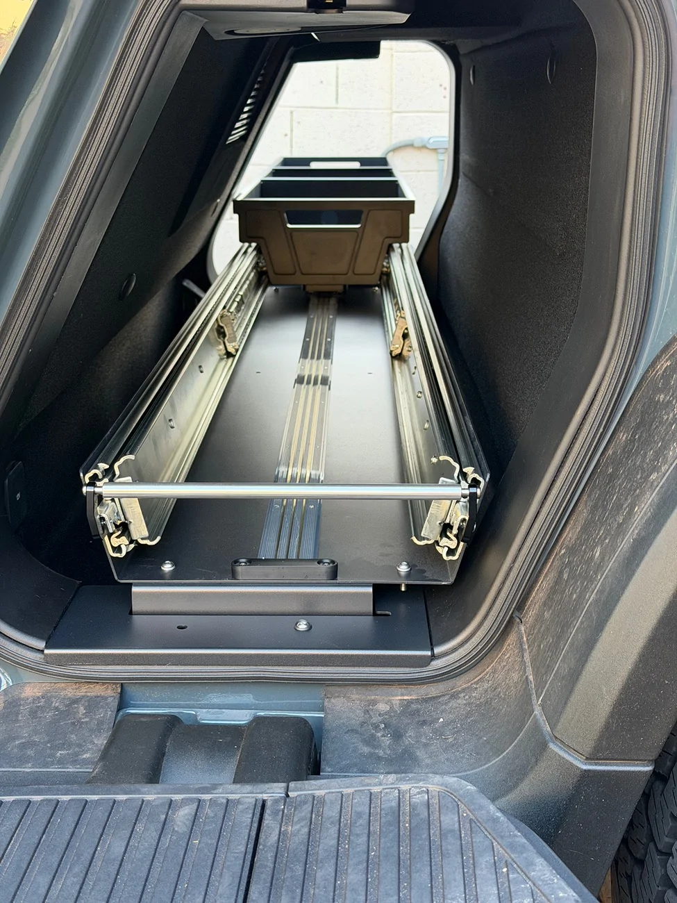 Rivian R1T R1S Boxgods (Rivian Aftermarket Group) Gear Tunnel Slide Out Utility Tray Install & Review IMG_0666