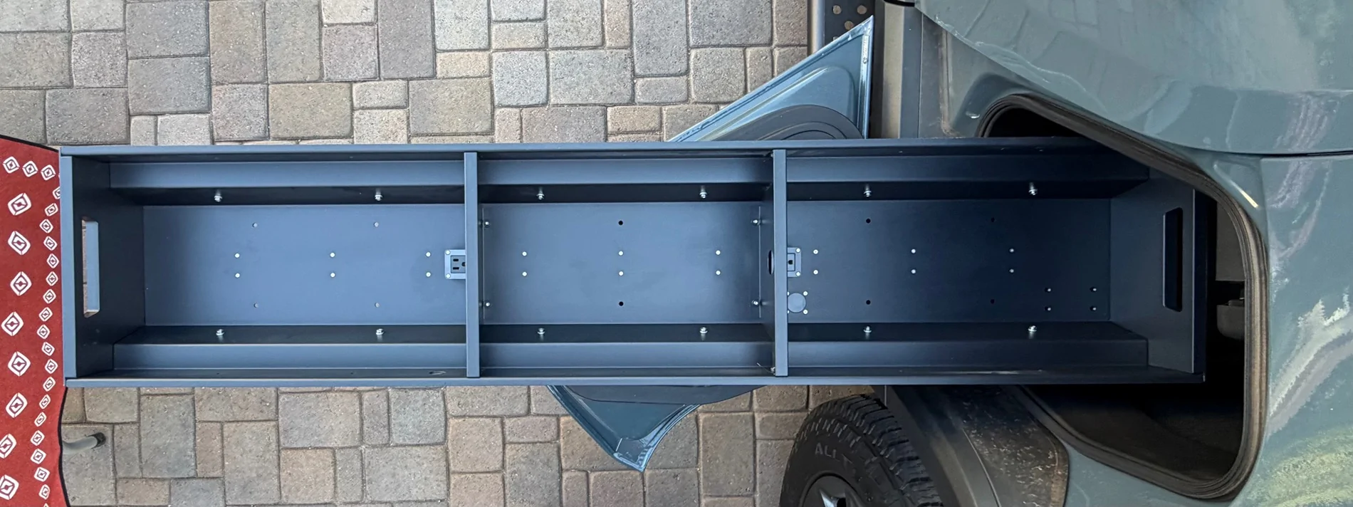 Rivian R1T R1S Boxgods (Rivian Aftermarket Group) Gear Tunnel Slide Out Utility Tray Install & Review IMG_0671