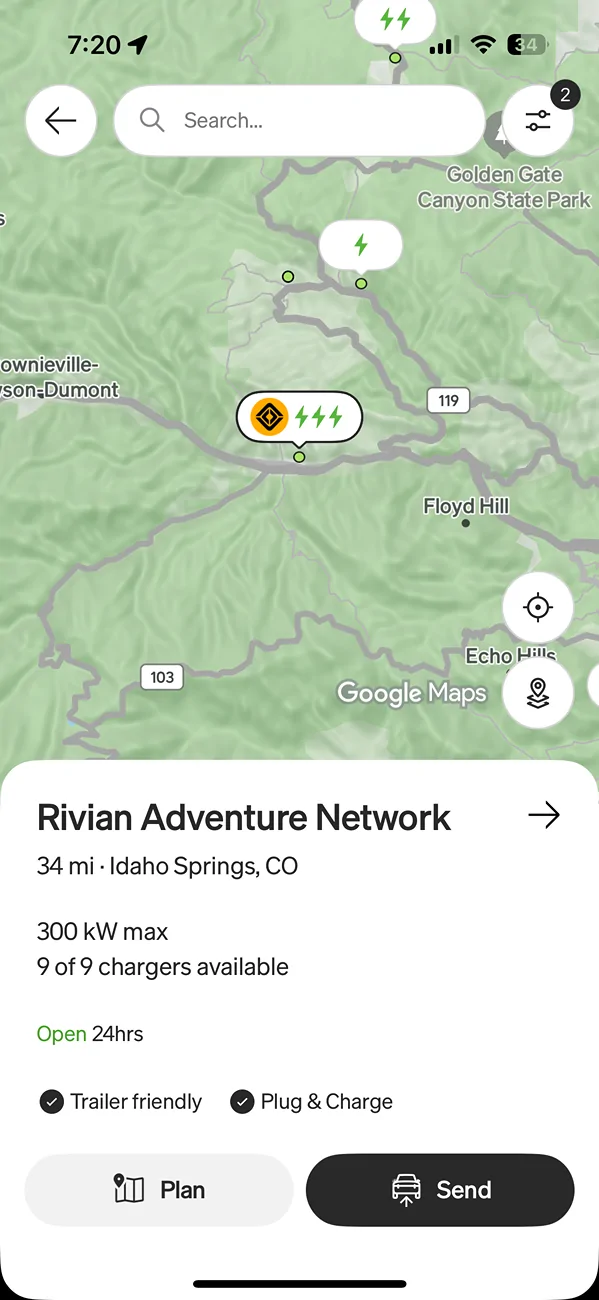 Rivian R1T R1S RAN Rivian Charging Stations Locations Map via Google Maps IMG_2207