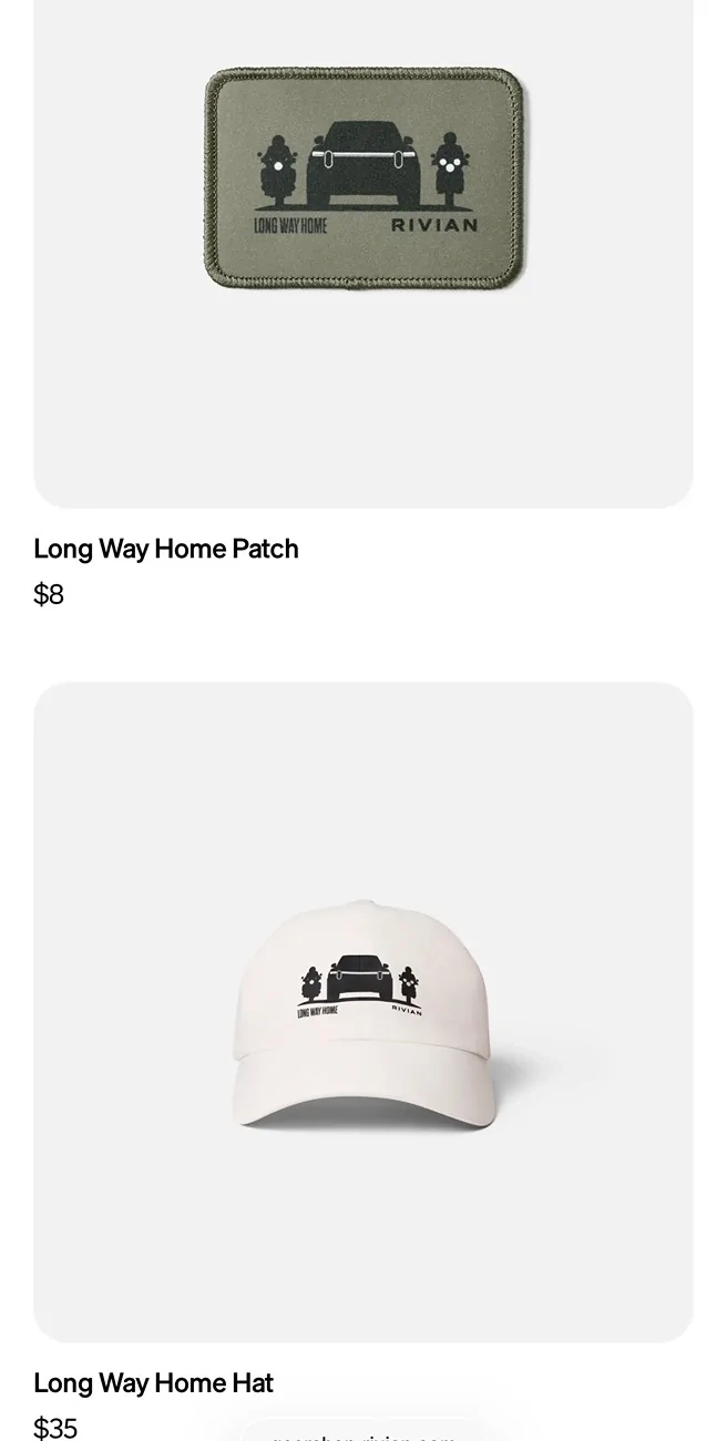 Rivian R1T R1S New Gear Shop merch - Long Way Home and R1T cargo net IMG_5193