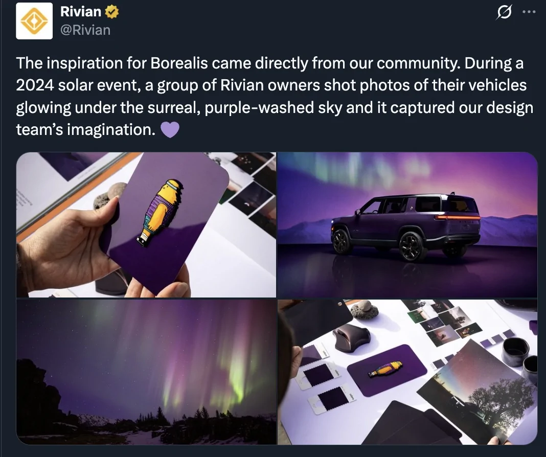 Rivian R1T R1S "Borealis" purple limited-edition paint color revealed! Screenshot 2025-12-10 at 9.51.24 AM