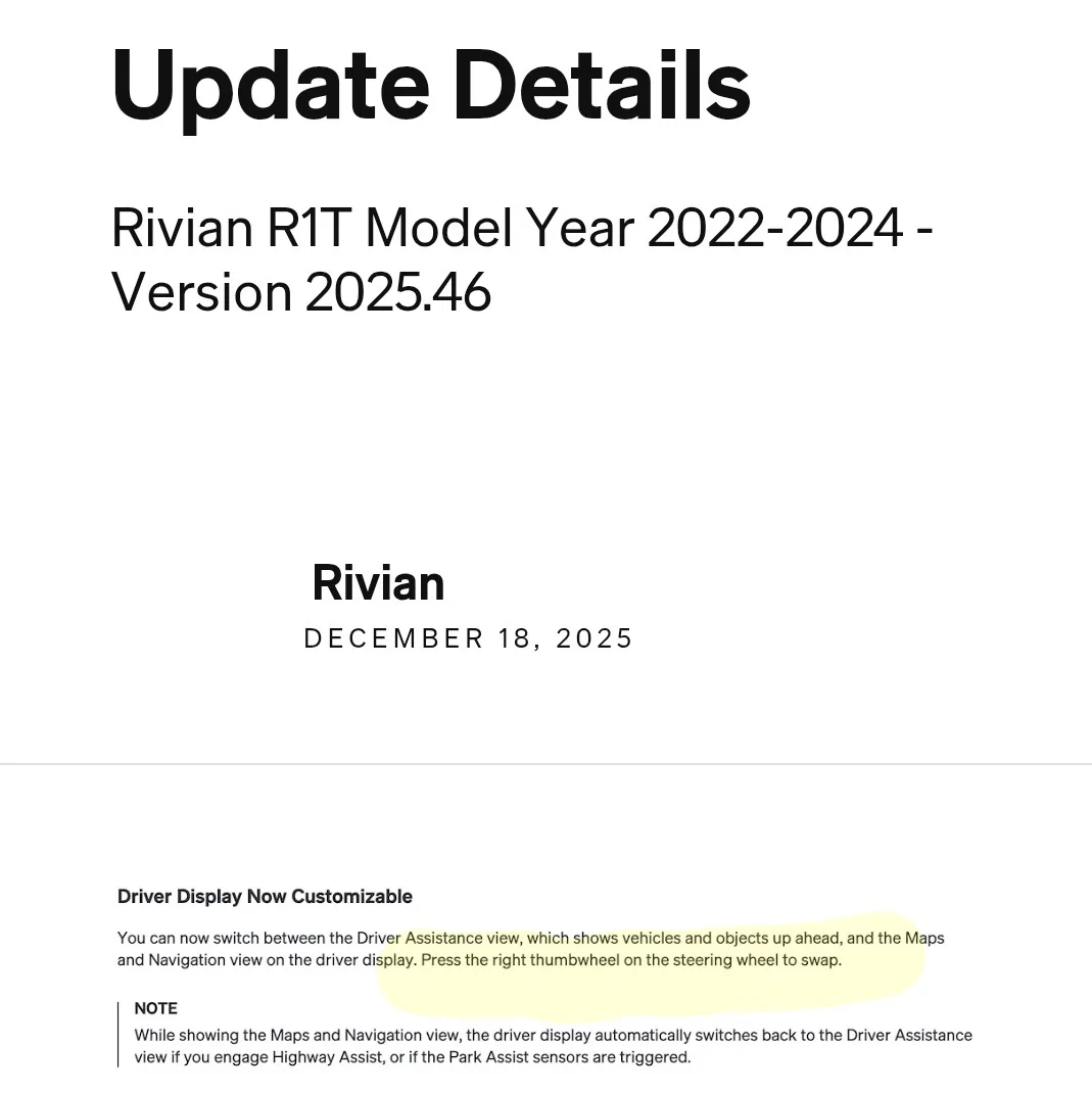 Rivian R1T R1S 2025.46 Update (Release Notes). OTA pushing out now! 54428