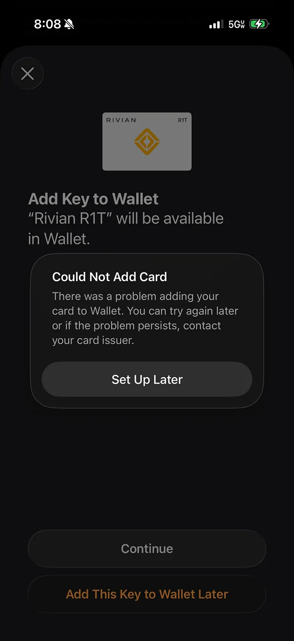 Rivian R1T R1S Anyone Successfully Added Keys to Two Apple Watches for the Same User? IMG_8019