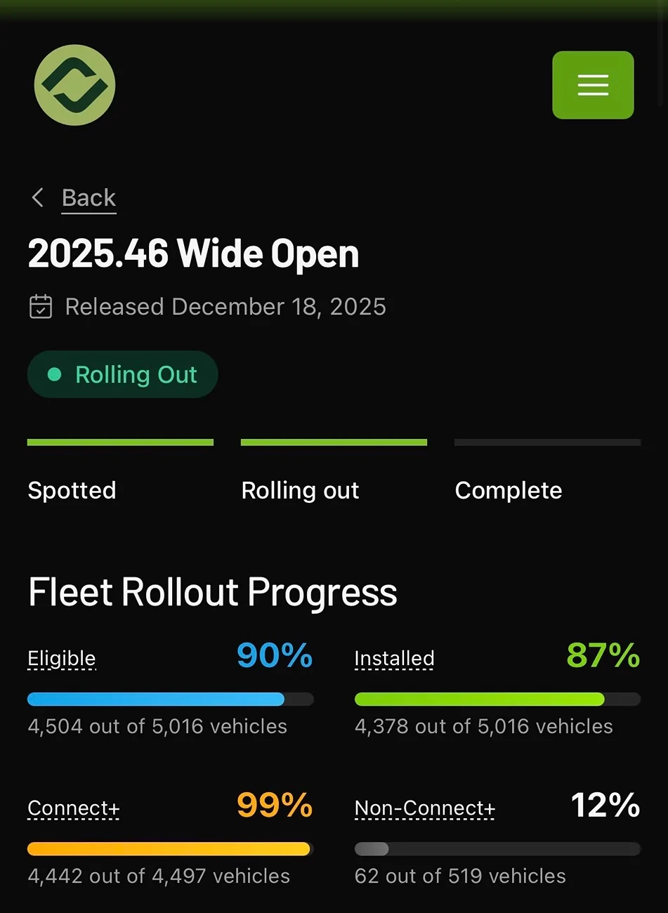 Rivian R1T R1S Has anyone gotten the 2025.46 Update yet? Please tell us your location and date you received. IMG_8638