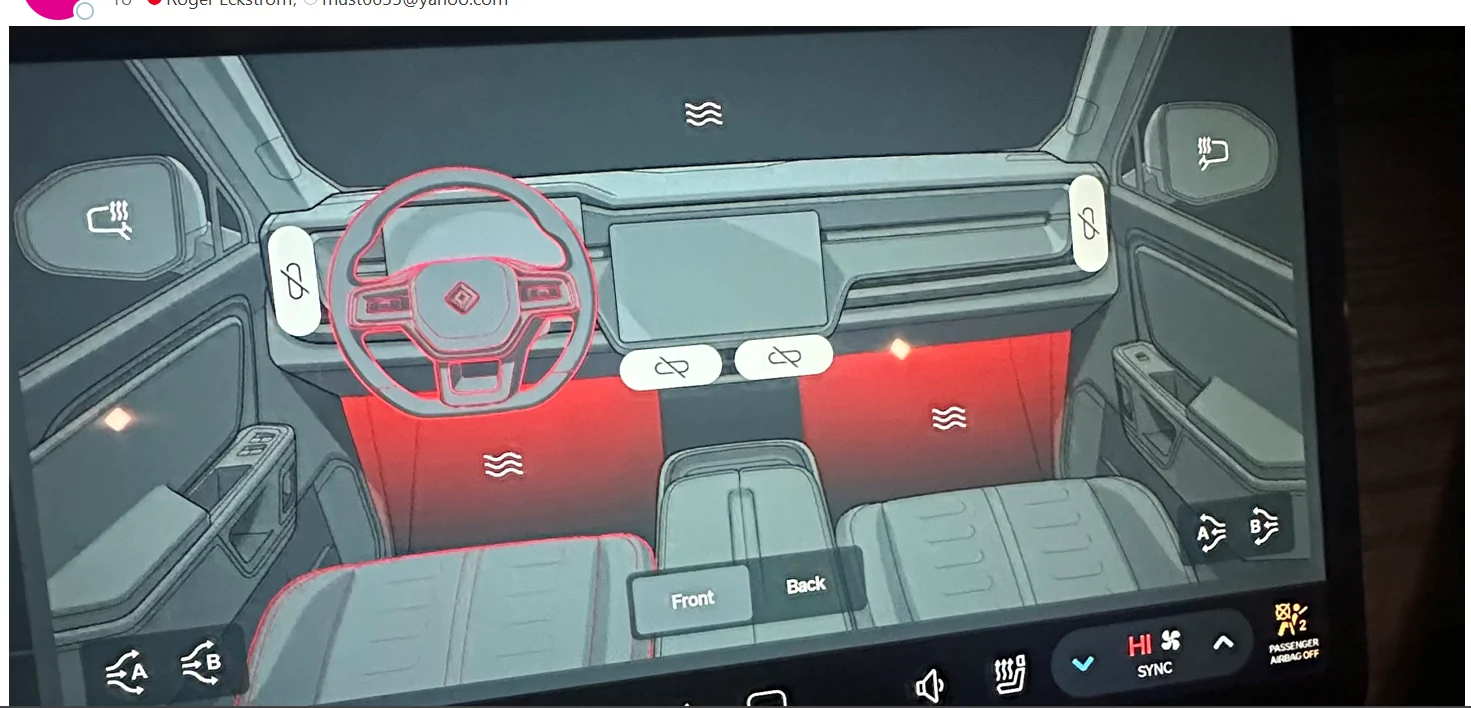 Rivian R1T R1S Cabin Climate settings Screenshot 2026-01-09 103236