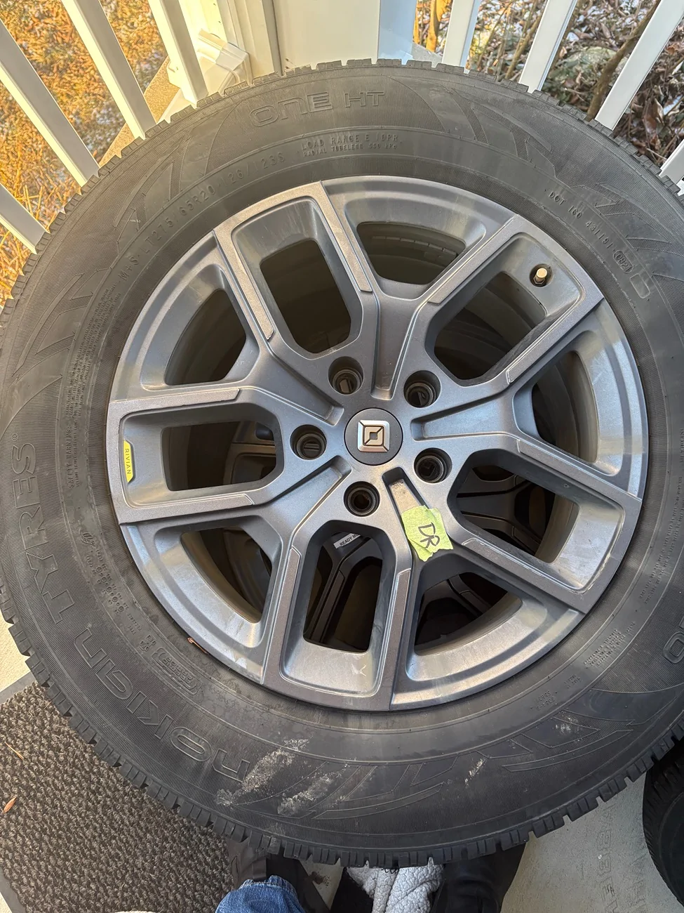 Rivian R1T R1S Powder coated dodge 2363 wheels, sensors, rings and Nokian One HT 275/65/20 with 60% tread IMG_0725