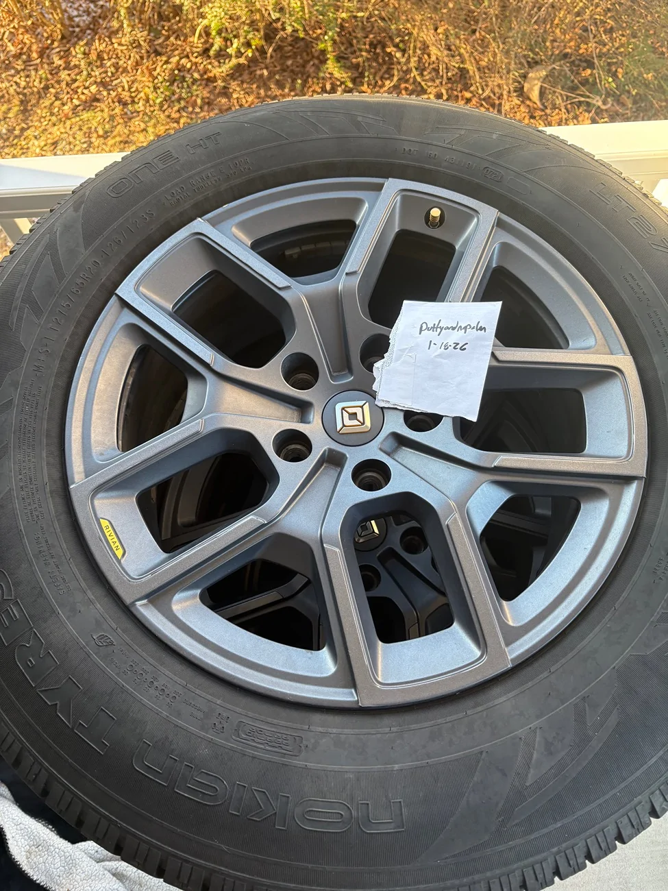 Rivian R1T R1S Powder coated dodge 2363 wheels, sensors, rings and Nokian One HT 275/65/20 with 60% tread IMG_0718