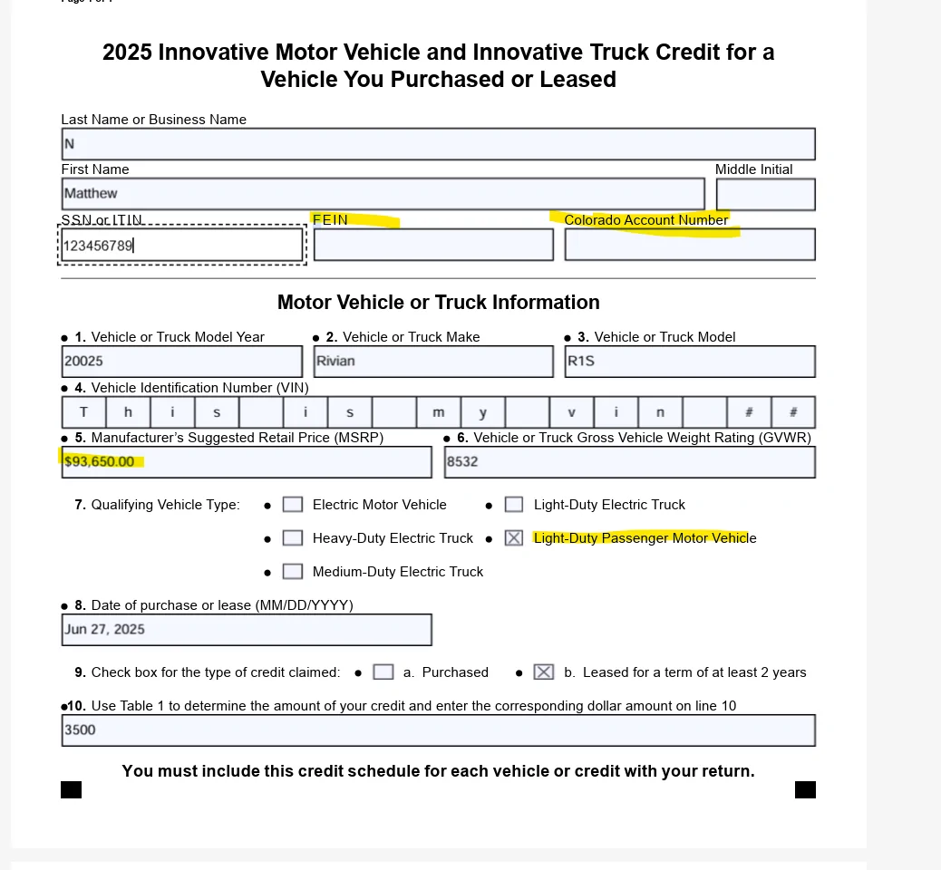 Rivian R1T R1S Colorado Tax Credits DR0617 screenshot 1
