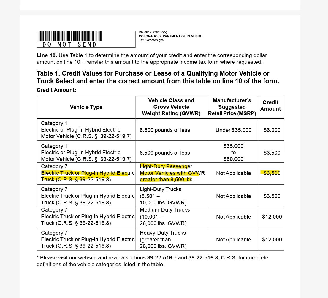 Rivian R1T R1S Colorado Tax Credits DR0617 screenshot 2