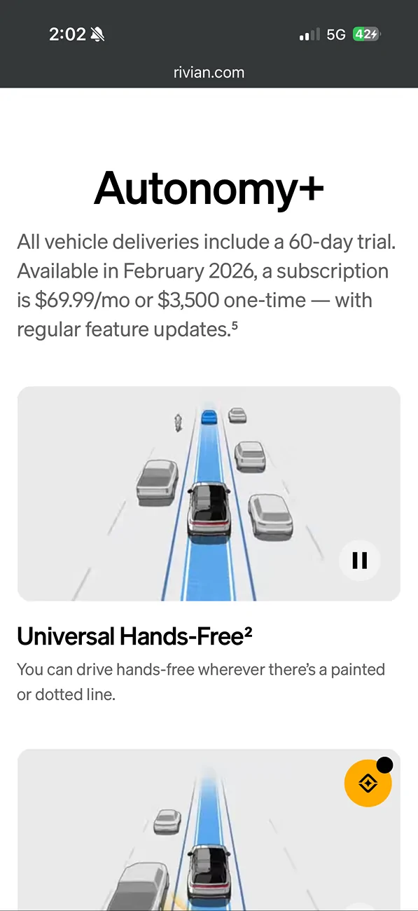 Rivian R1T R1S Autonomy+ Pricing Lock includes future improvements / updates free? IMG_0503