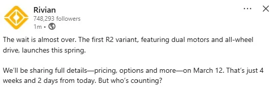 Rivian R1T R1S 2026 Rivian R2 Specs & Reviews!! 300+ Mile Range, 10-80% Charge in 30 Min, 656 hp / 609 lb-ft, 0-60 mph in 3.6s, dimensions Screenshot 2026-02-10 114746