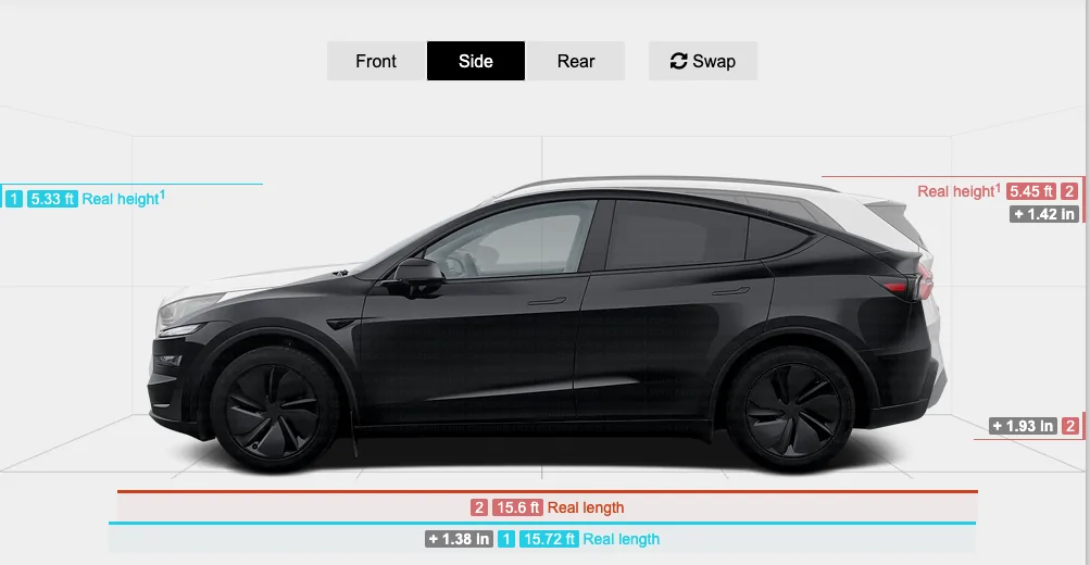 Rivian R1T R1S R2 vs Model Y size & shape comparison (spotted photo) Screenshot 2026-02-11 at 1.25.22 PM