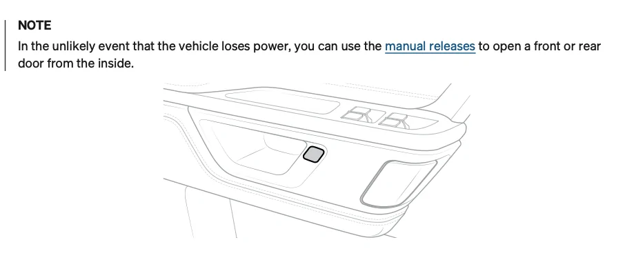 Rivian R1T R1S R2 emergency door opening sanity check Screenshot 2026-02-11 at 1.59.14 PM