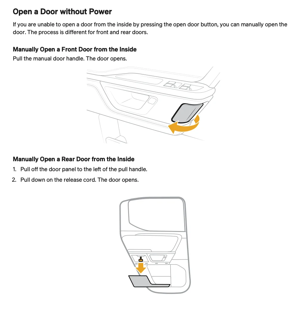 Rivian R1T R1S R2 emergency door opening sanity check Screenshot 2026-02-11 at 1.59.26 PM