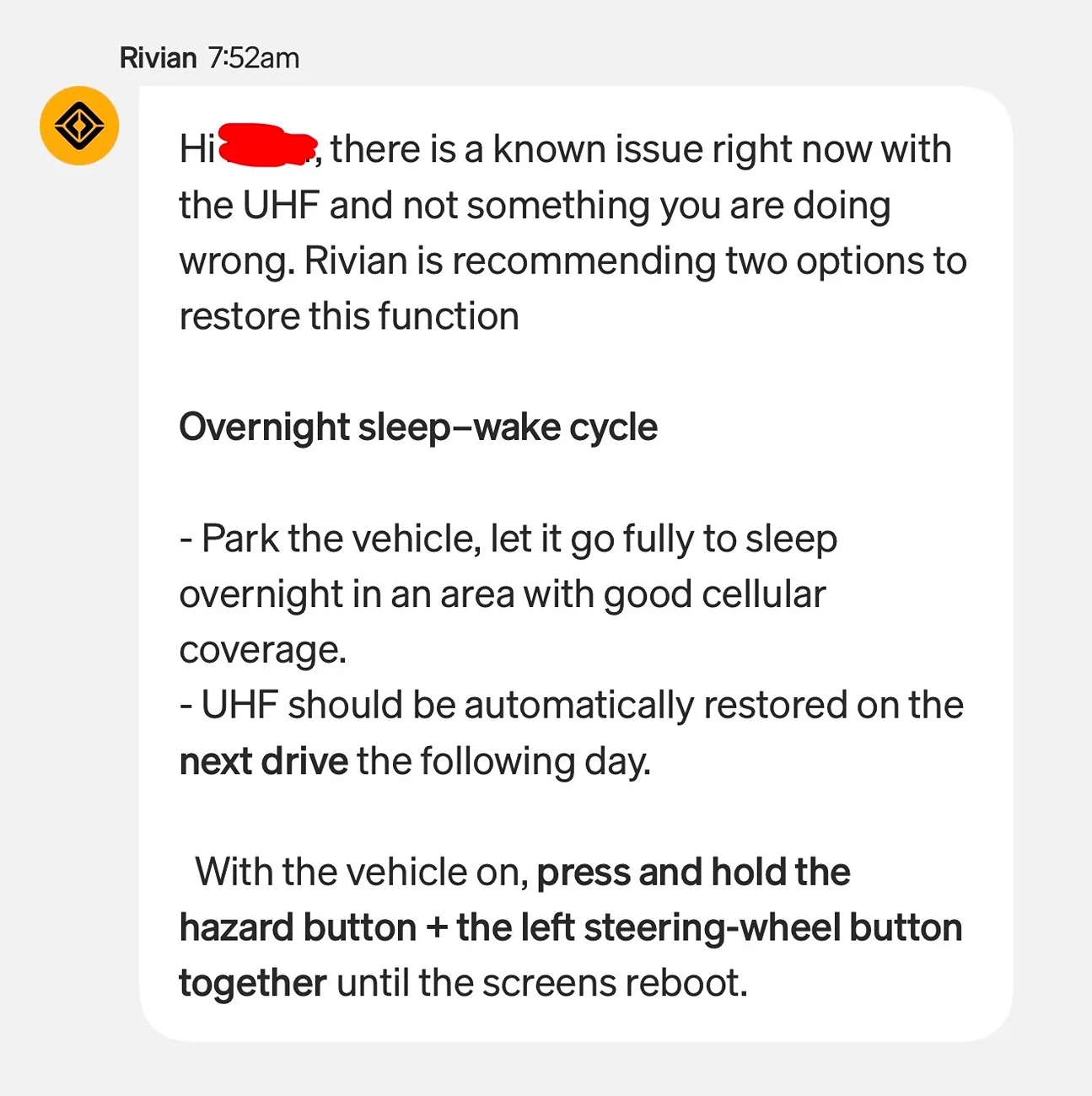 Rivian R1T R1S Anyone else having issues activating Universal Hands Free? IMG_2372
