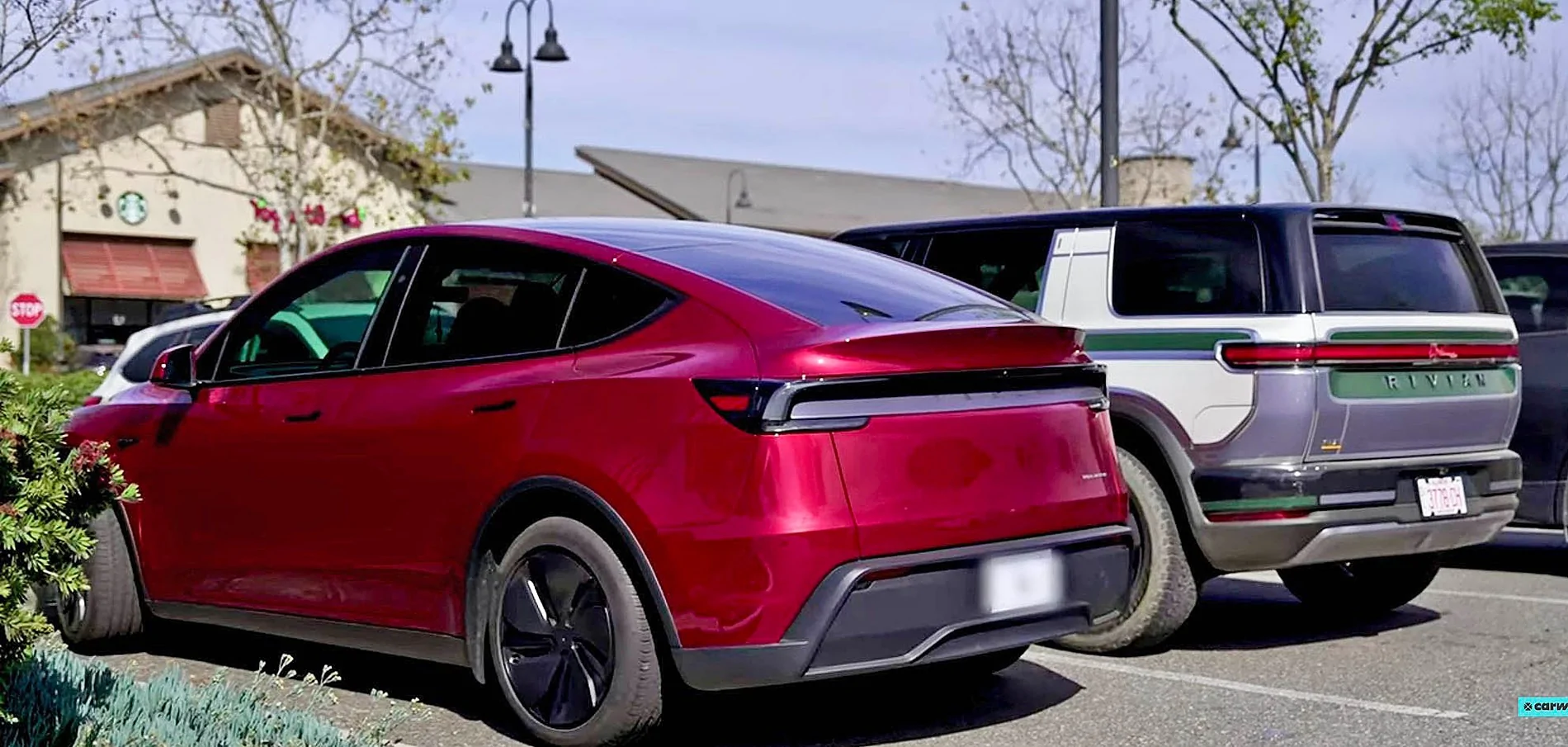 Rivian R2 vs. Model Y vs. R1 size comparison (dimensions: length, width, height, wheelbase, storage capacity) {filename}