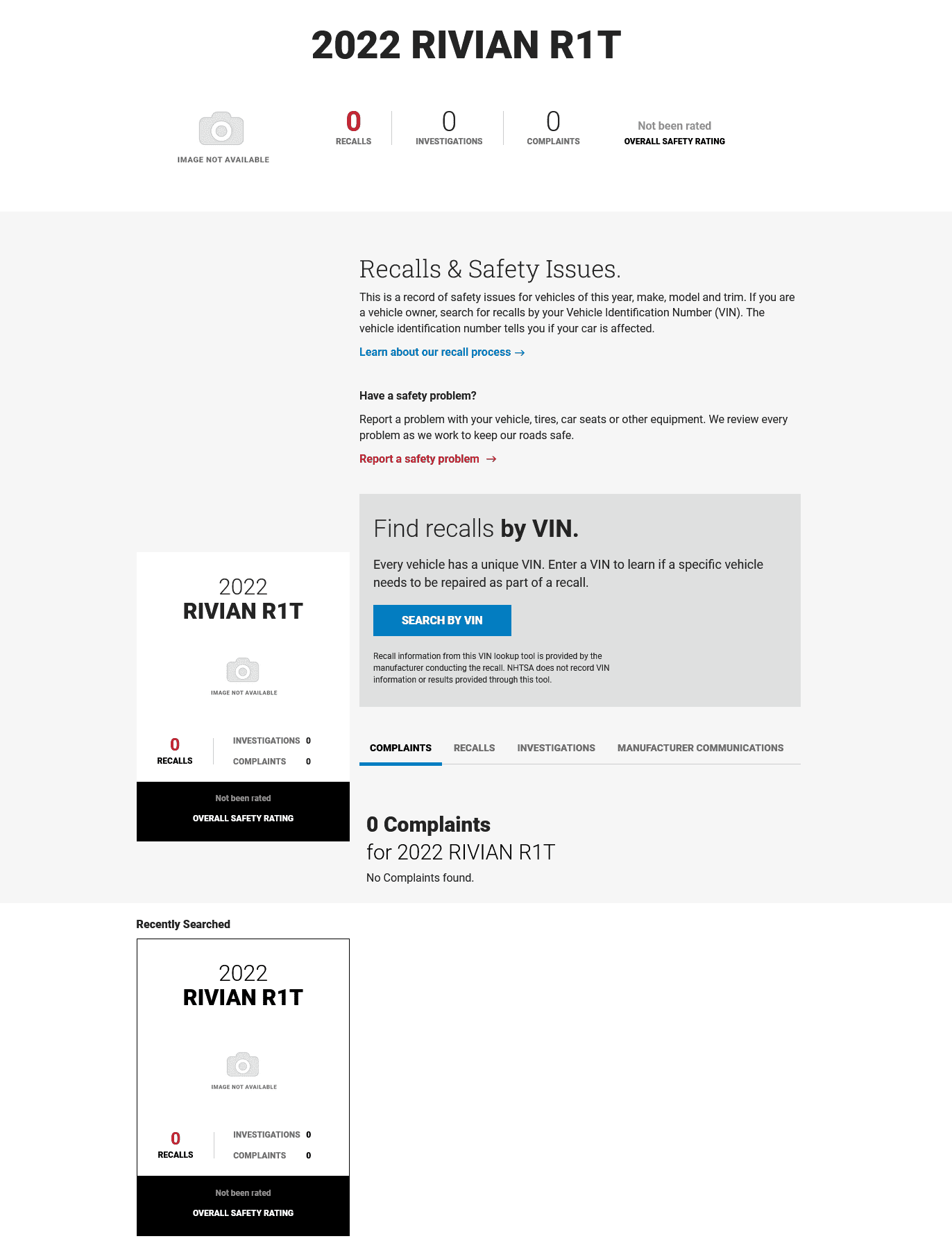 Rivian R1T R1S NHTSA now has a R1T & R1S for their Database 1646013483872