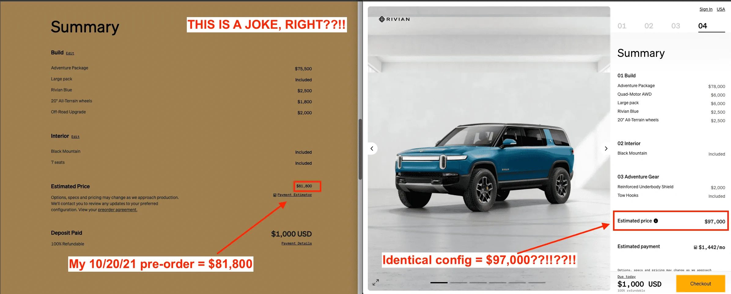 Rivian R1T R1S R1T & R1S Updated Pricing, Configuration, Specs. Dual Motor Now Available Screen Shot 2022-03-01 at 3.13.31 PM