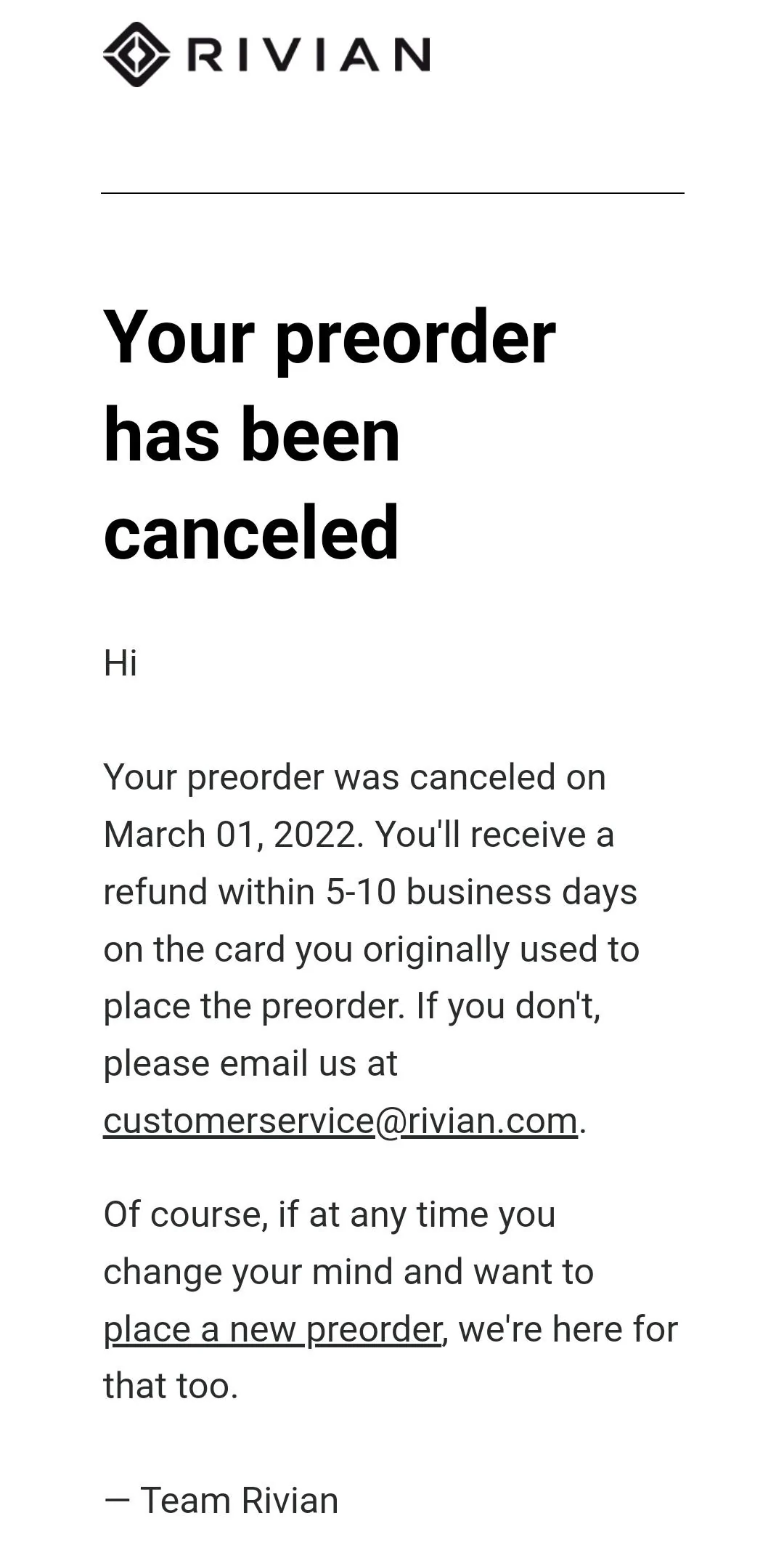 Rivian R1T R1S Rivian: we’re out. Screenshot_20220302-093145