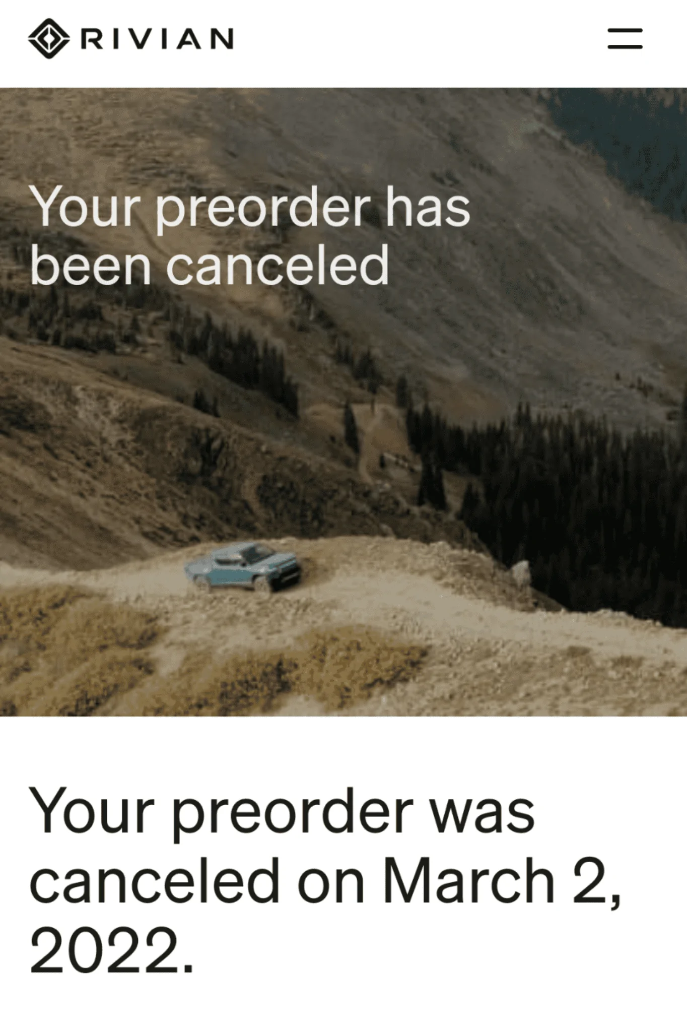 Rivian R1T R1S Rivian: we’re out. Screenshot_20220302-082115