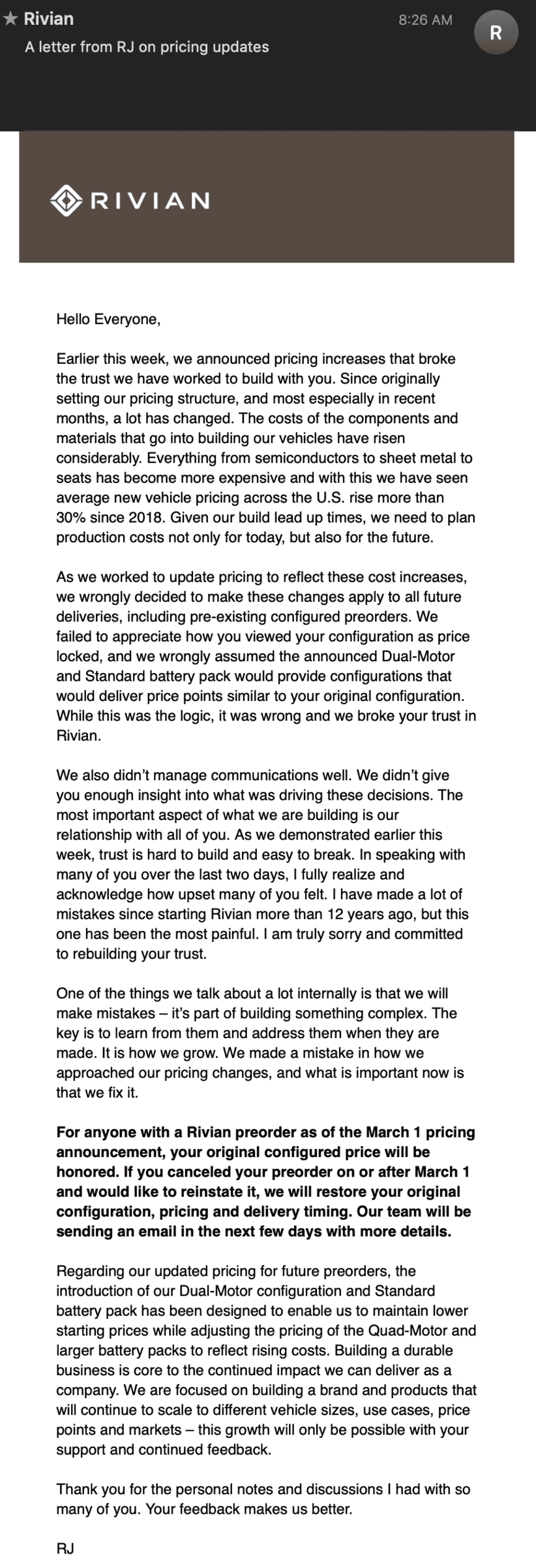 Rivian R1T R1S Who's Still In? Screen Shot 2022-03-03 at 8.40.46 AM