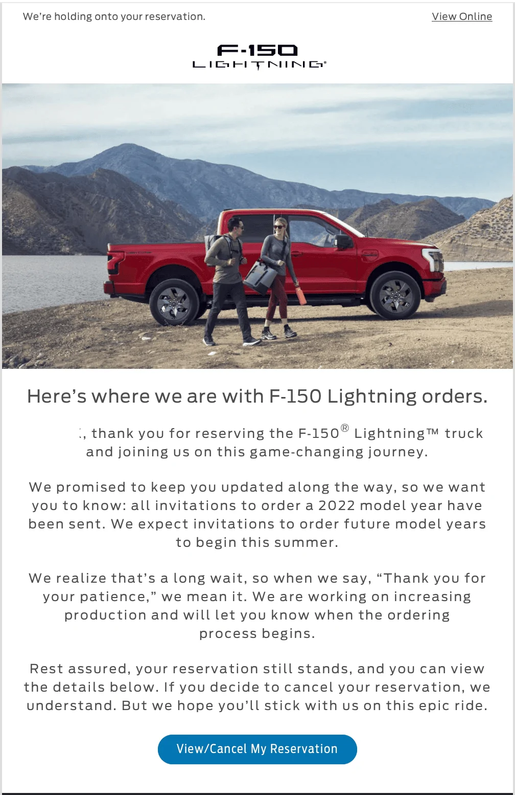 Rivian R1T R1S ? RJ's Letter -- Making it Right -- REVERSING THE PRICE CHANGE FOR PREORDER HOLDERS FORD email