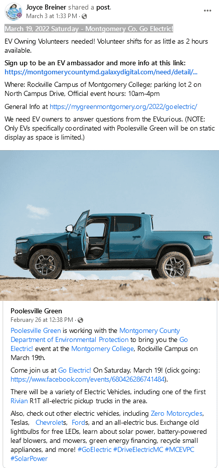 Rivian R1T R1S March 19, 2022 Saturday - Montgomery Co. Go Electric! Rivian R1T will be on Display 1646543033433