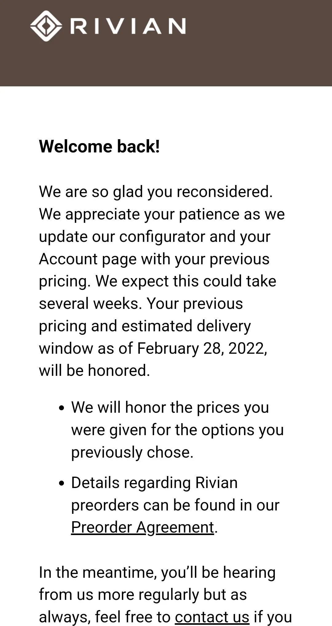 Rivian R1T R1S ? RJ's Letter -- Making it Right -- REVERSING THE PRICE CHANGE FOR PREORDER HOLDERS Screenshot_20220306-234352_DuckDuckGo