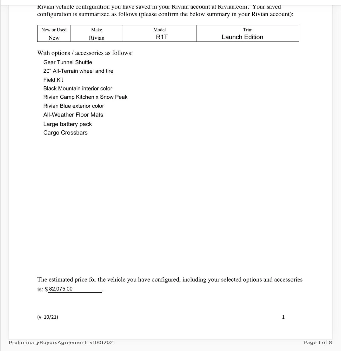 Rivian R1T R1S Preliminary price contract D58557DC-616F-4833-B1FD-0B5CB5864F25