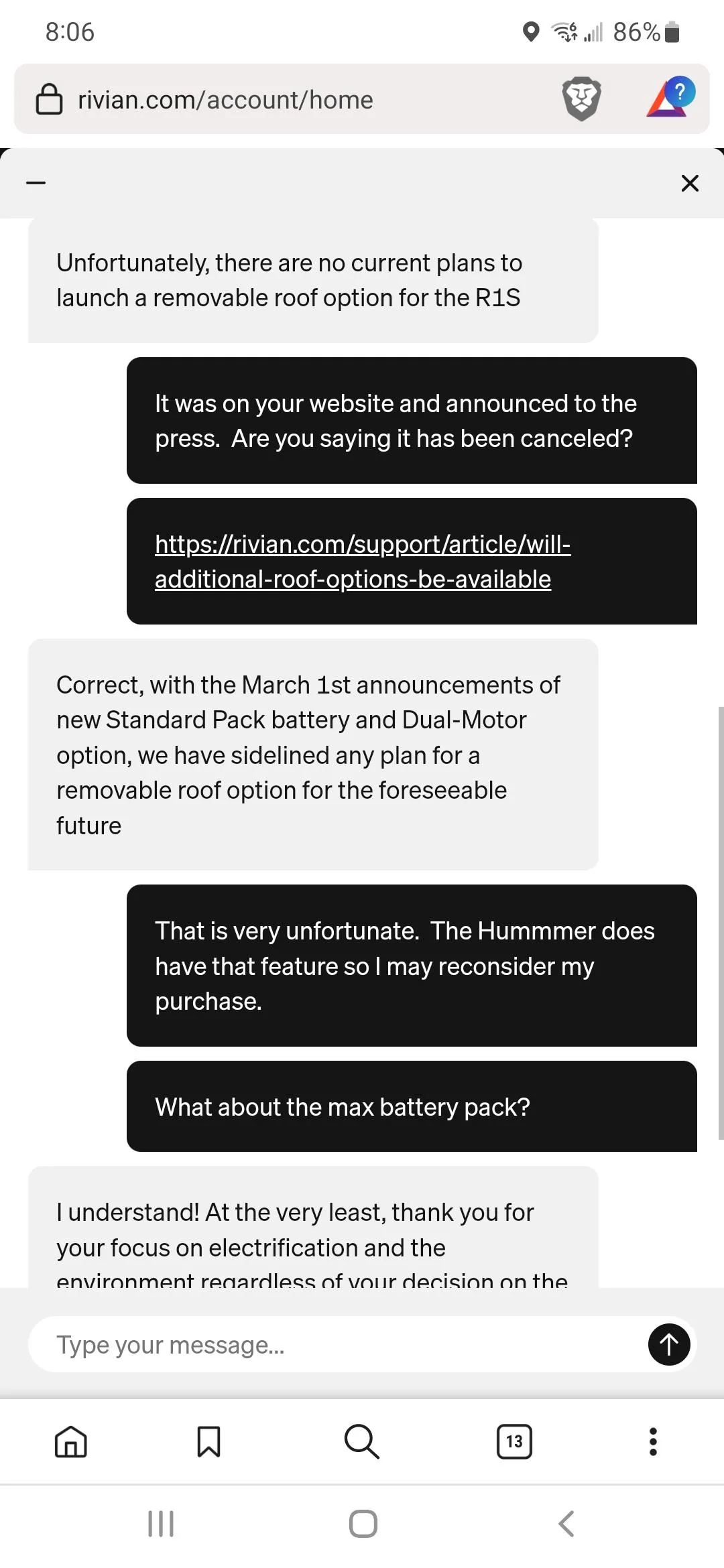 Rivian R1T R1S Removable Roof Option Discontinued Screenshot_20220309-080629_Brav