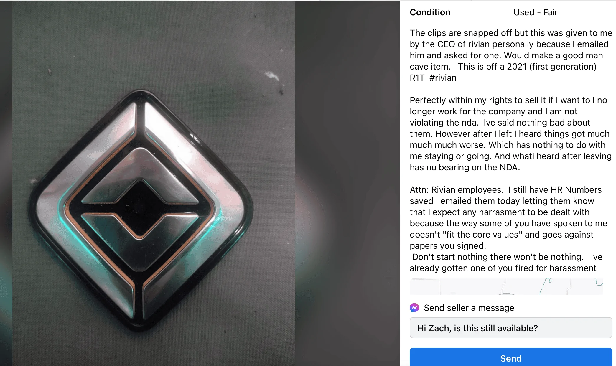 Rivian R1T R1S Strange Rivian Marketplace Listing Screen Shot 2022-03-09 at 9.58.33 PM