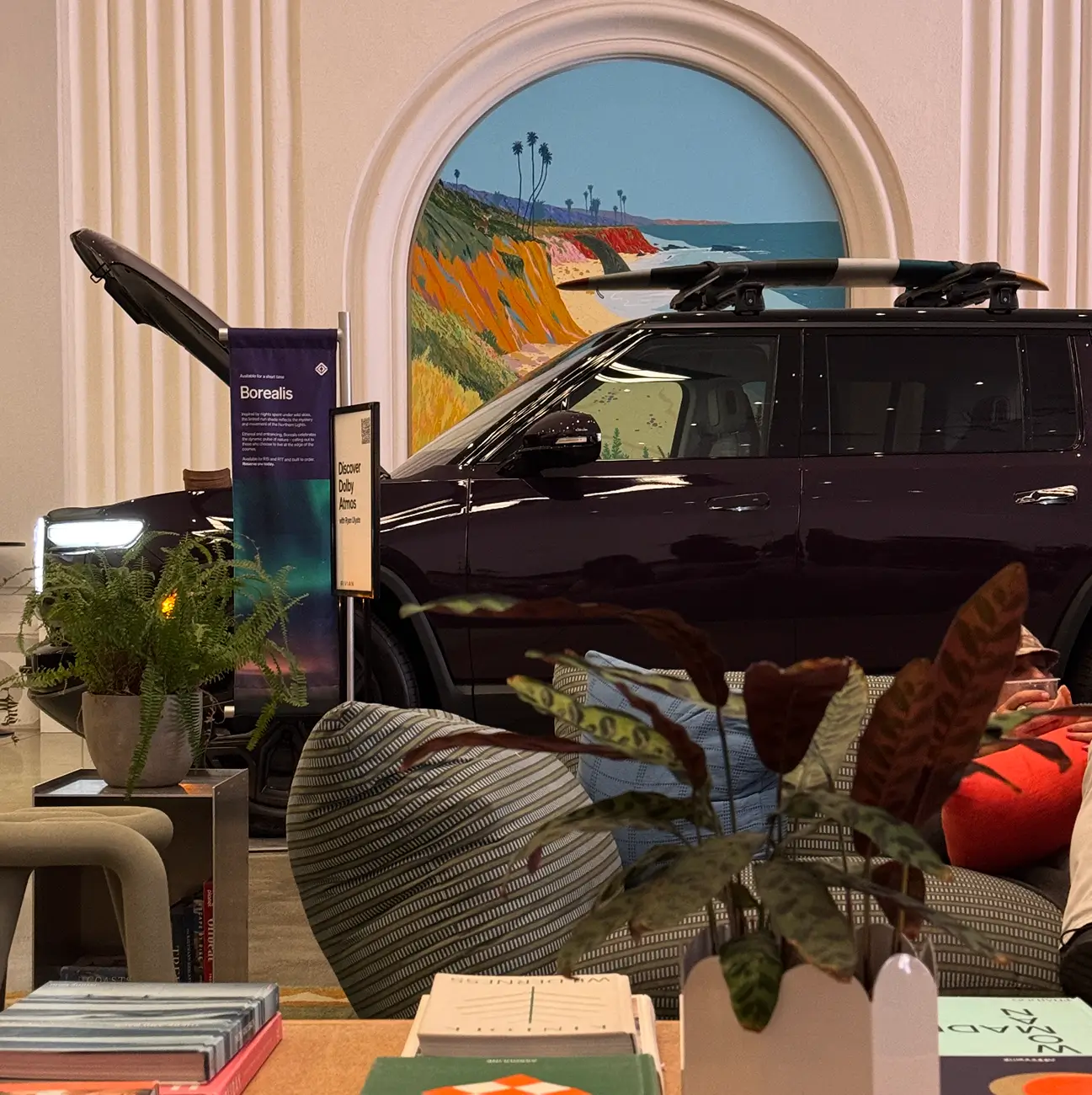 Rivian R1T R1S R2 clay design buck display at Rivian's Laguna South Coast Theater Space Screenshot 2026-02-21 at 08.47.05