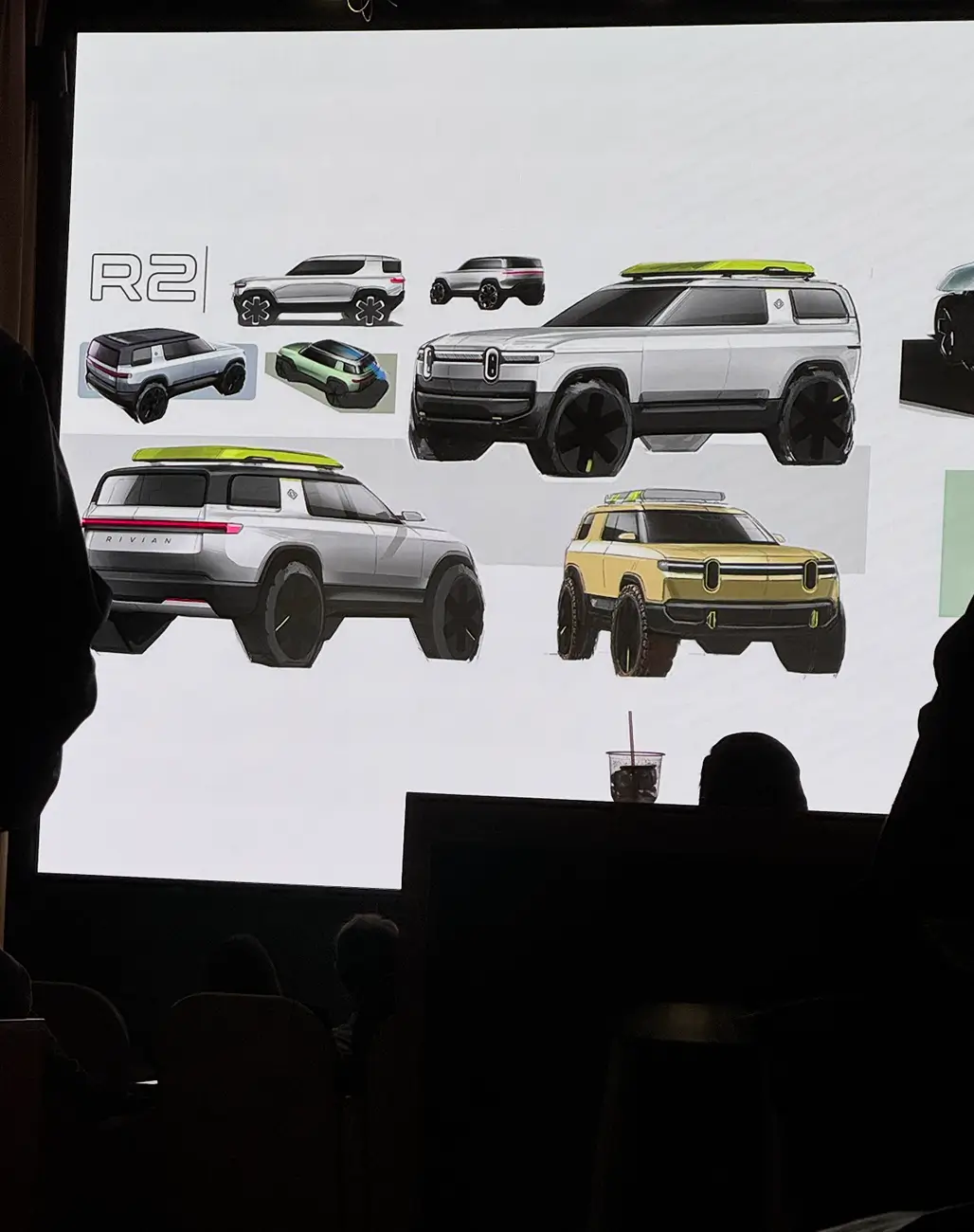 Rivian R1T R1S R2 clay design buck display at Rivian's Laguna South Coast Theater Space Screenshot 2026-02-21 at 08.47.18