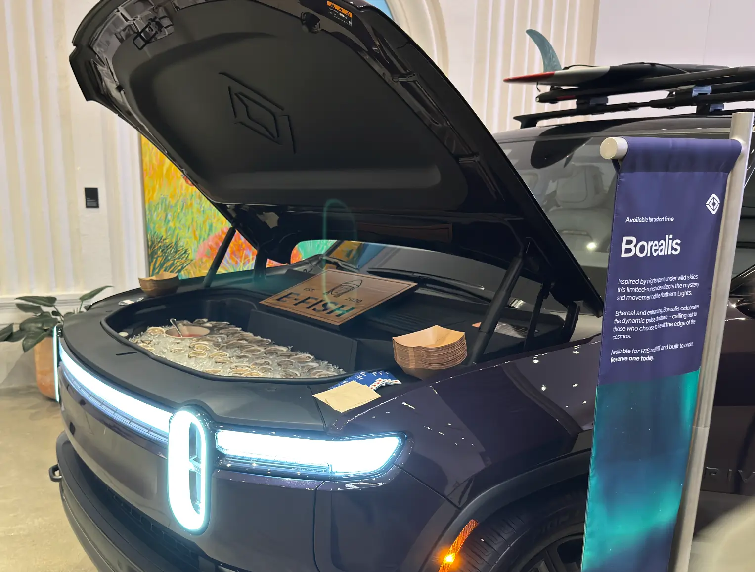 Rivian R1T R1S R2 clay design buck display at Rivian's Laguna South Coast Theater Space Screenshot 2026-02-21 at 08.48.55