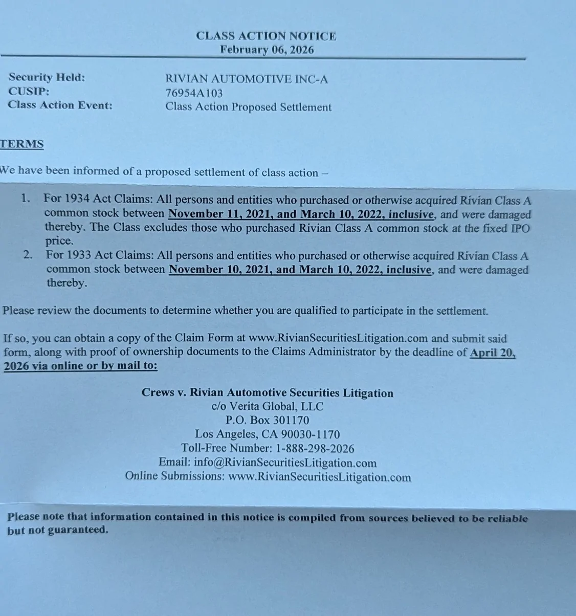 Rivian R1T R1S Class Action Notice - Officially NOT submitting a claim! PXL_20260225_003025360