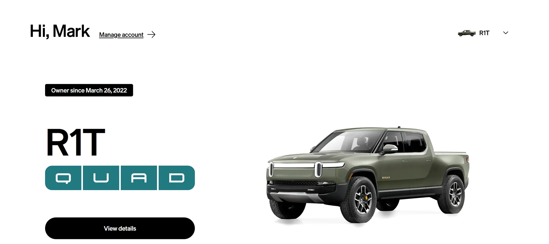 Rivian R1T R1S "Owner Since" date info now displayed in Rivian Account 3/2026 hmmm