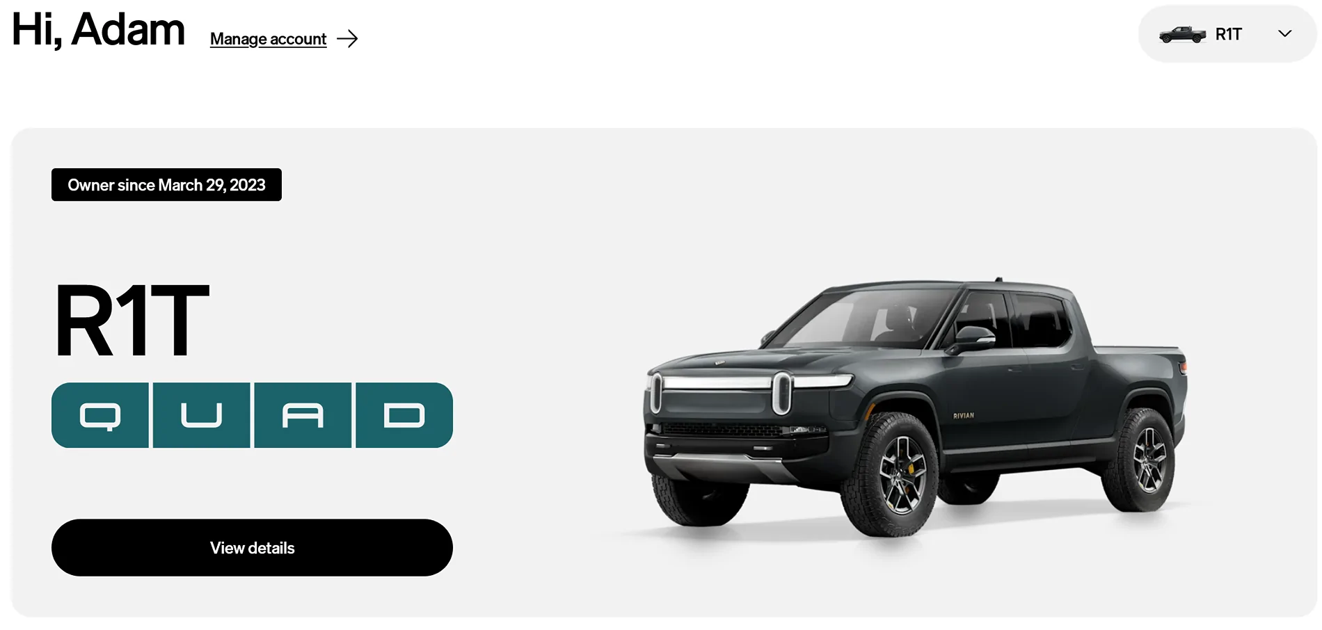 Rivian R1T R1S "Owner Since" date info now displayed in Rivian Account 3/2026 1772725572334-2d