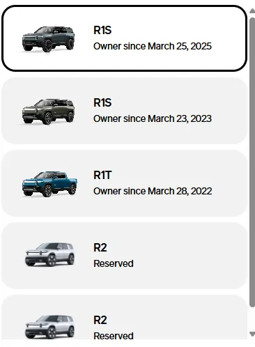 Rivian R1T R1S "Owner Since" date info now displayed in Rivian Account 3/2026 1772726243304-9t