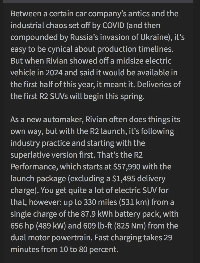 Rivian R1T R1S 2026 R2 pricing, range & specs! $57,990 Performance Launch Edition / $53,990 Premium /  $48,490 Standard / $45,000 Standard (Smaller Battery) ars_1