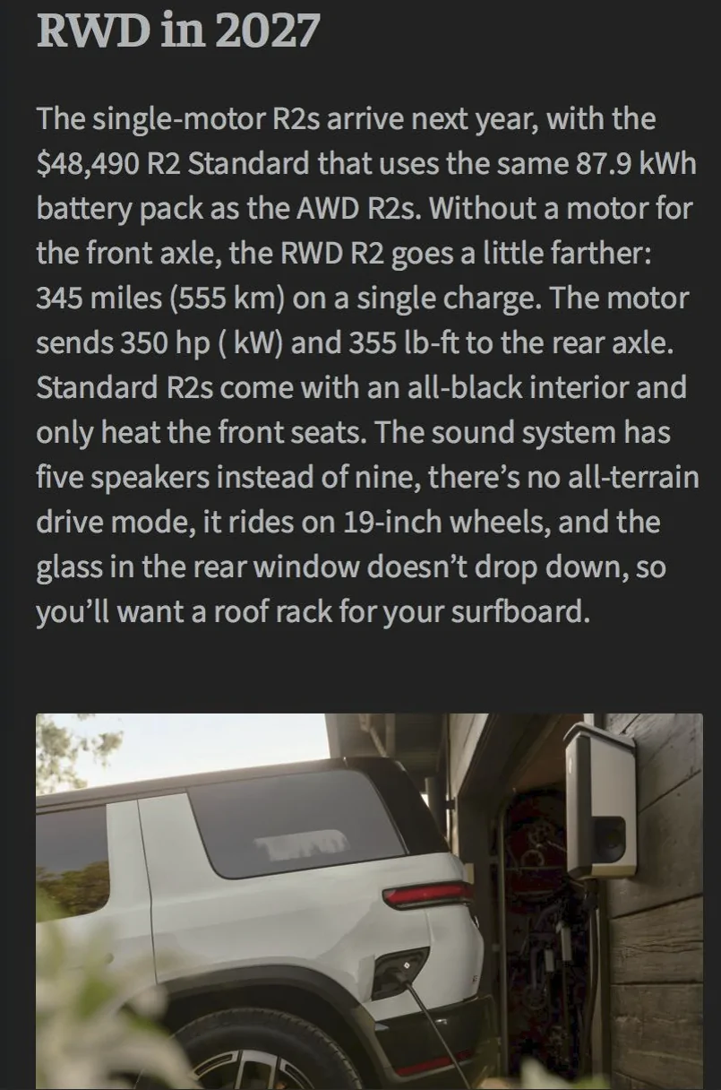 Rivian R1T R1S 2026 R2 pricing, range & specs! $57,990 Performance Launch Edition / $53,990 Premium /  $48,490 Standard / $45,000 Standard (Smaller Battery) ars_5