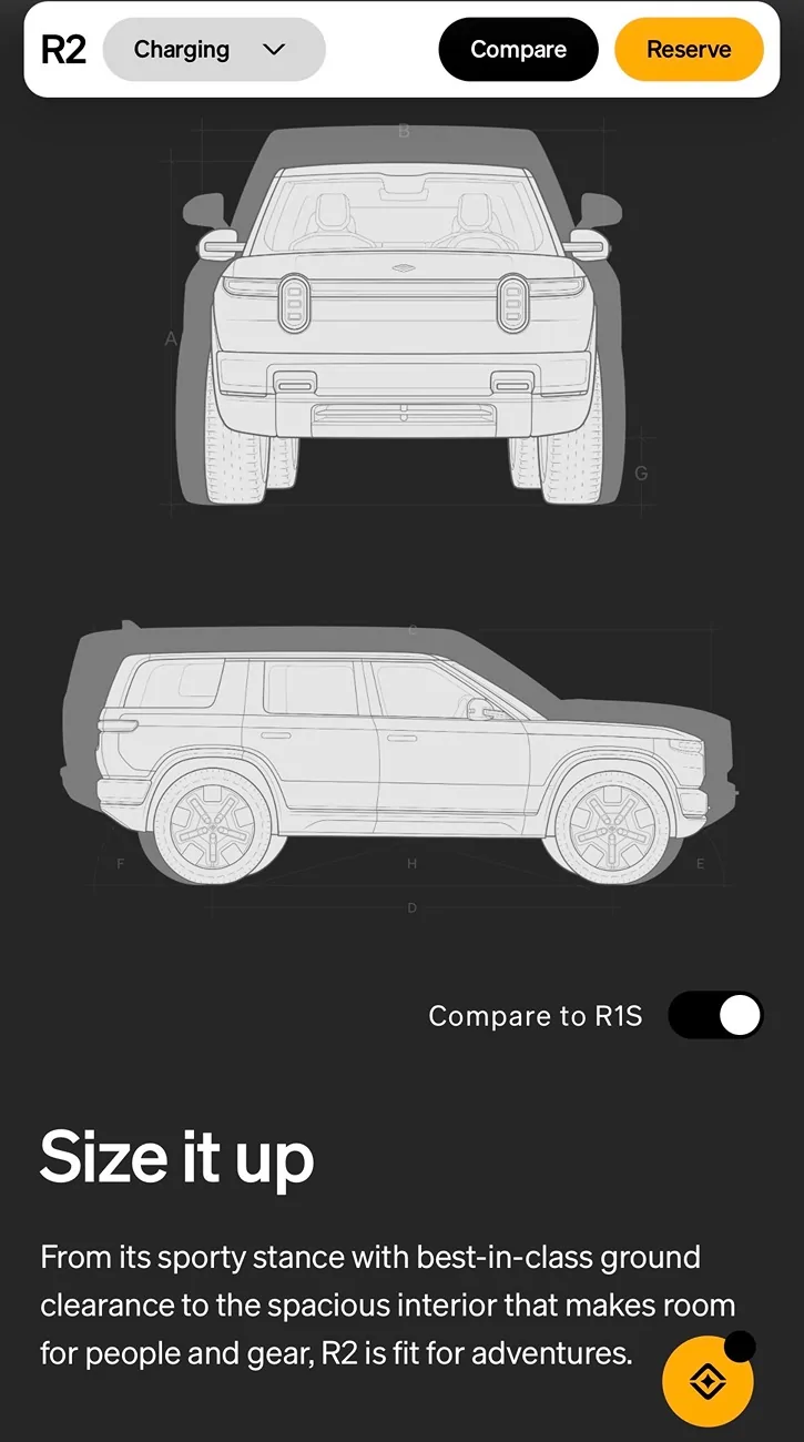 Rivian R1T R1S R2 vs. Model Y vs. R1 size comparison (dimensions: length, width, height, wheelbase, storage capacity) IMG_2046