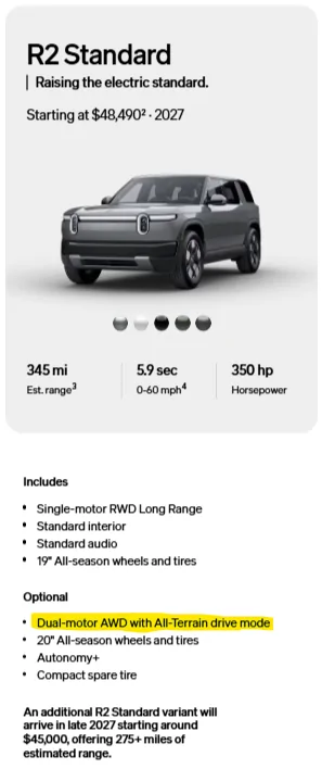 Rivian R1T R1S This mysterious R2 Standard AWD Trim is likely the one to get 1773334935612-06