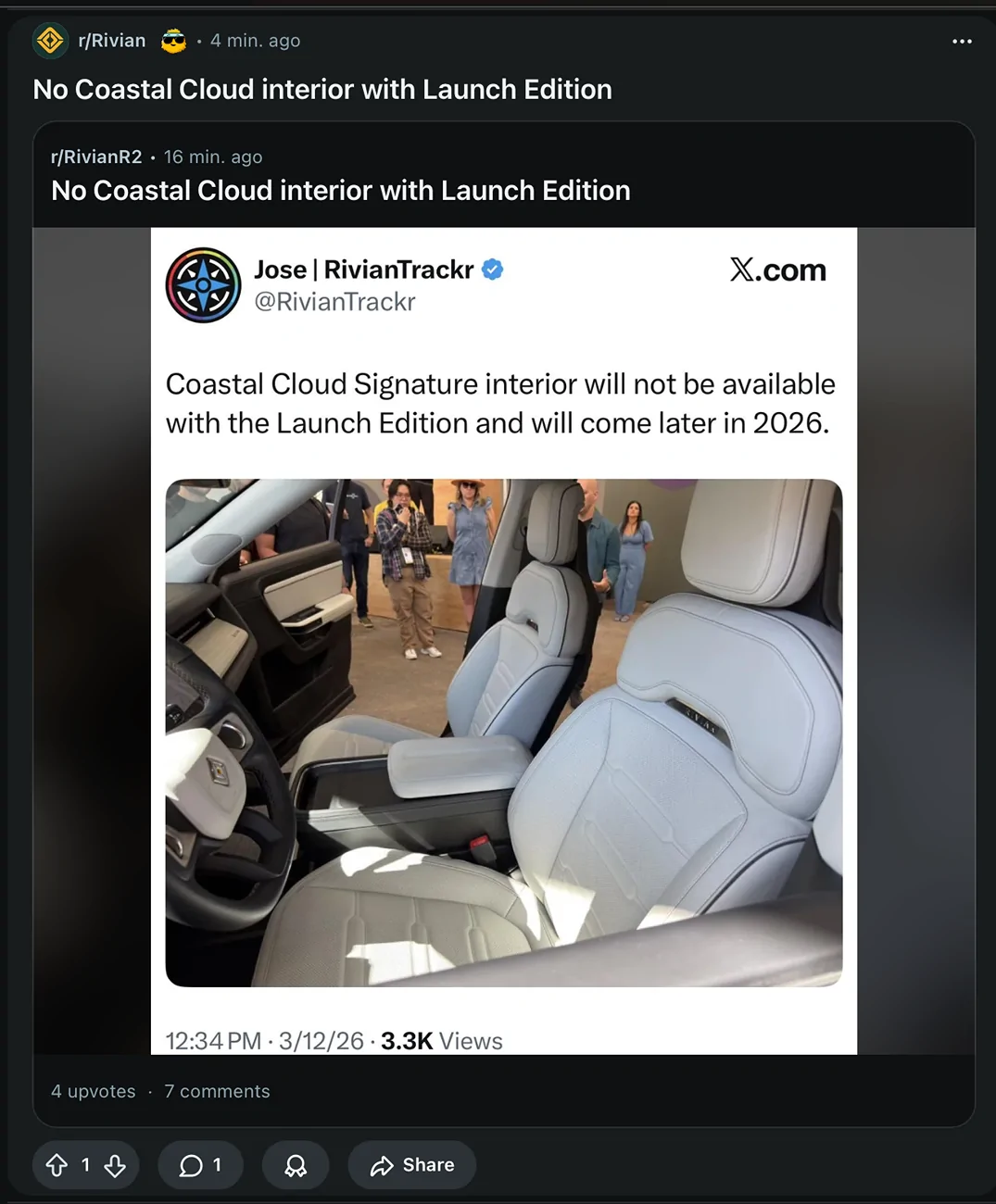 Rivian R1T R1S Coastal Cloud Interior Not Available with R2 Launch Edition 1773353483870-in