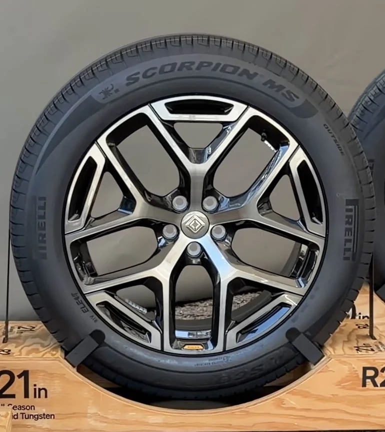 Rivian R1T R1S R2 Wheels Options, Tire Sizes, Width, Offset - Hub Bore Size - 19" and 20" 21%22 All Season Sport Wheel (Premium Trim, Performance Trim) Tires Pirelli Scorpion MS, 255:
