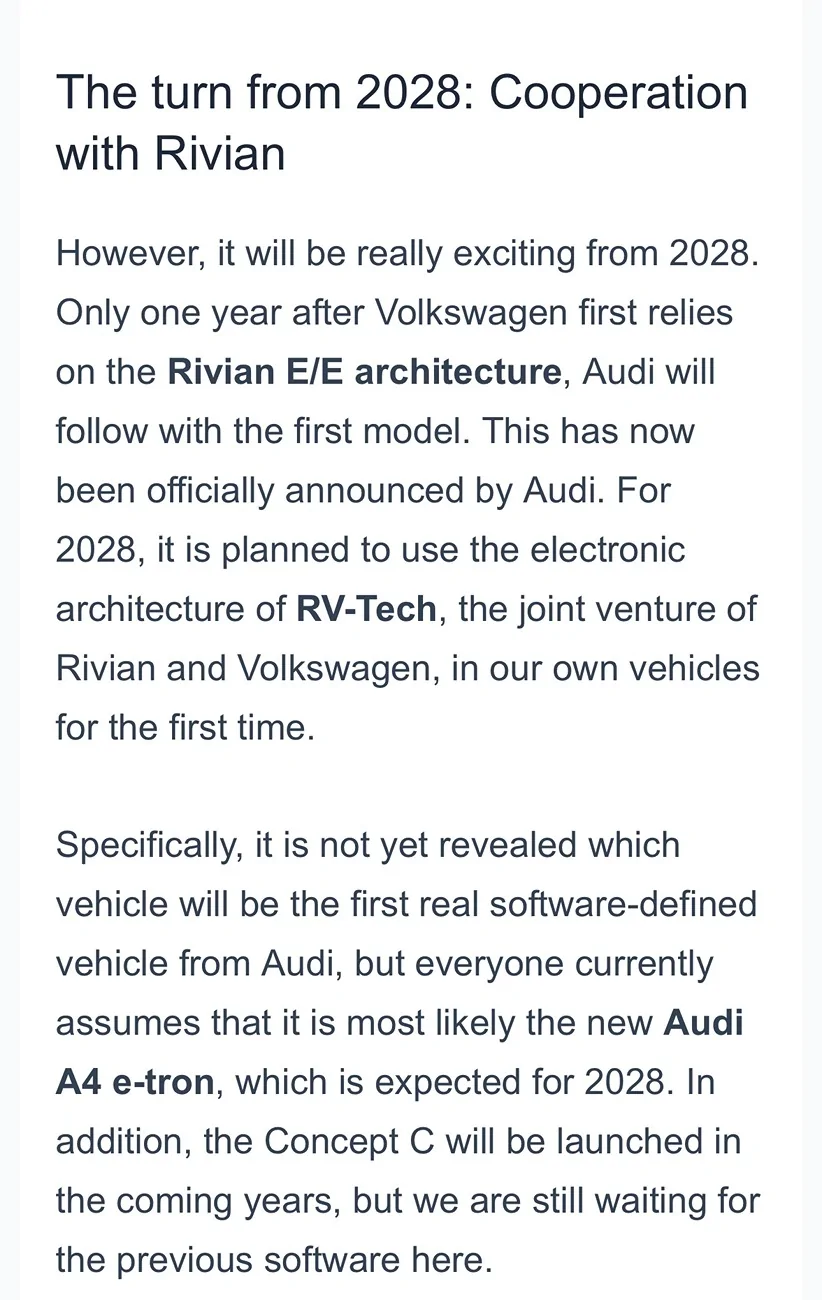 Rivian R1T R1S Audi will use Rivian-VW software / tech stack starting 2028 HDpJbazXUAA32FX
