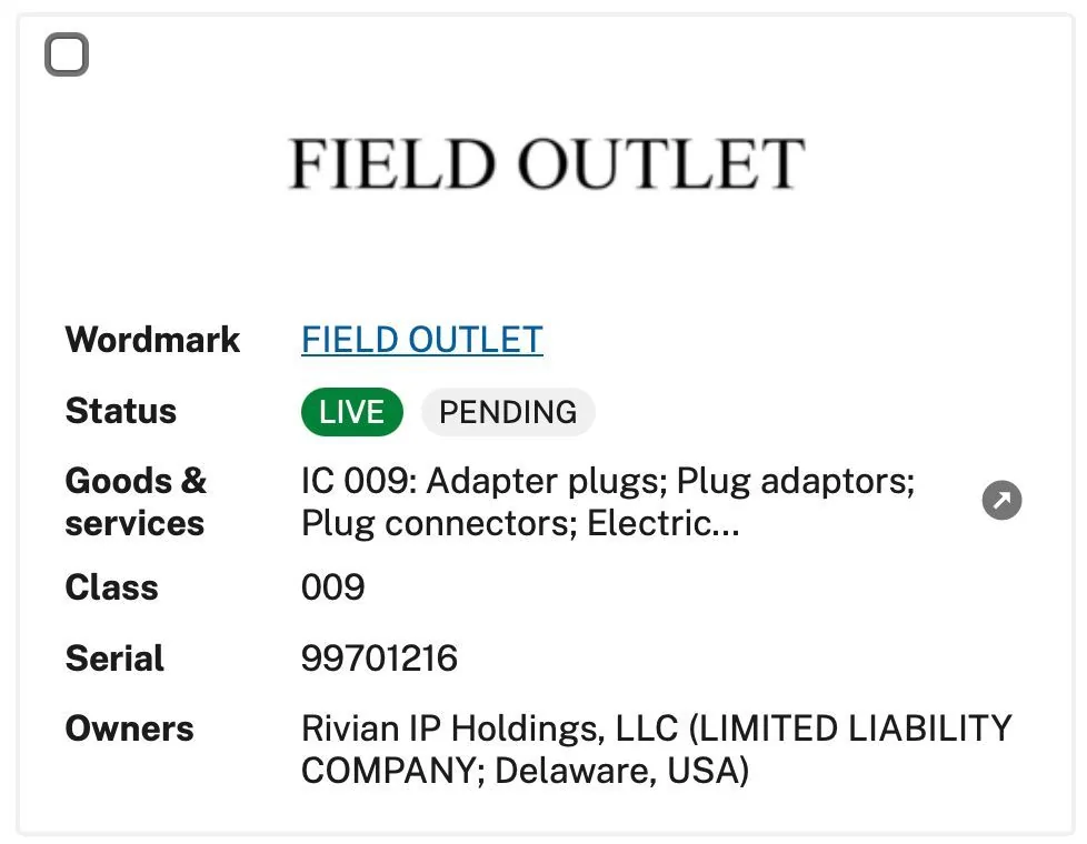 Rivian R1T R1S R2 V2L Charging Adapter "Field Outlet" trademarked by Rivian HDse_VbXkAADv2N