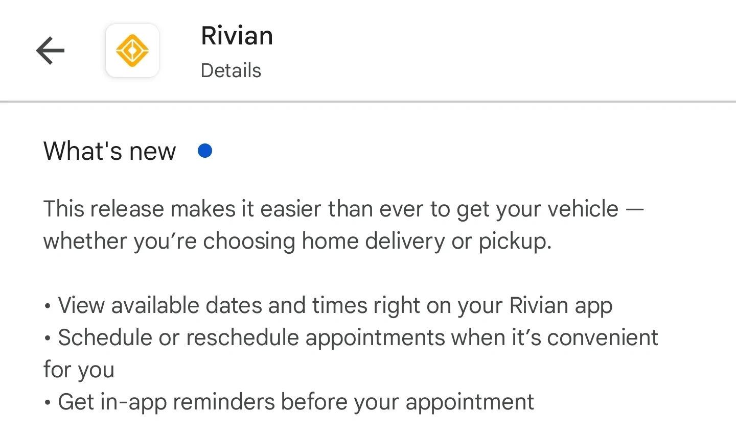Rivian R1T R1S Rivian mobile app update 3.10.0 Screenshot_20260321_132625_Google Play Stor