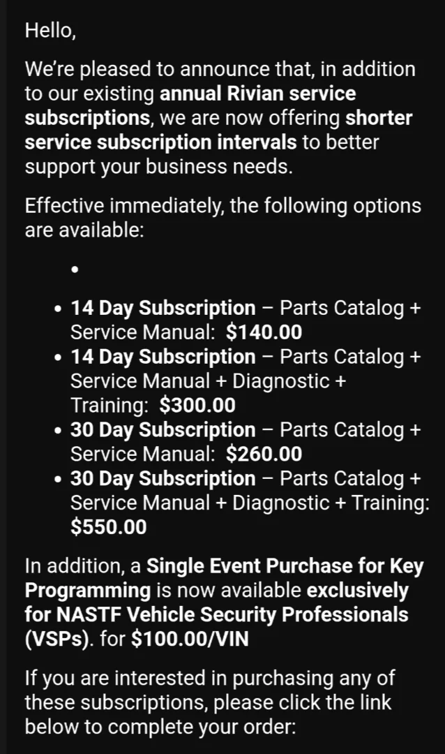 Rivian R1T R1S Shorter Service Subscription Interval 1000008307